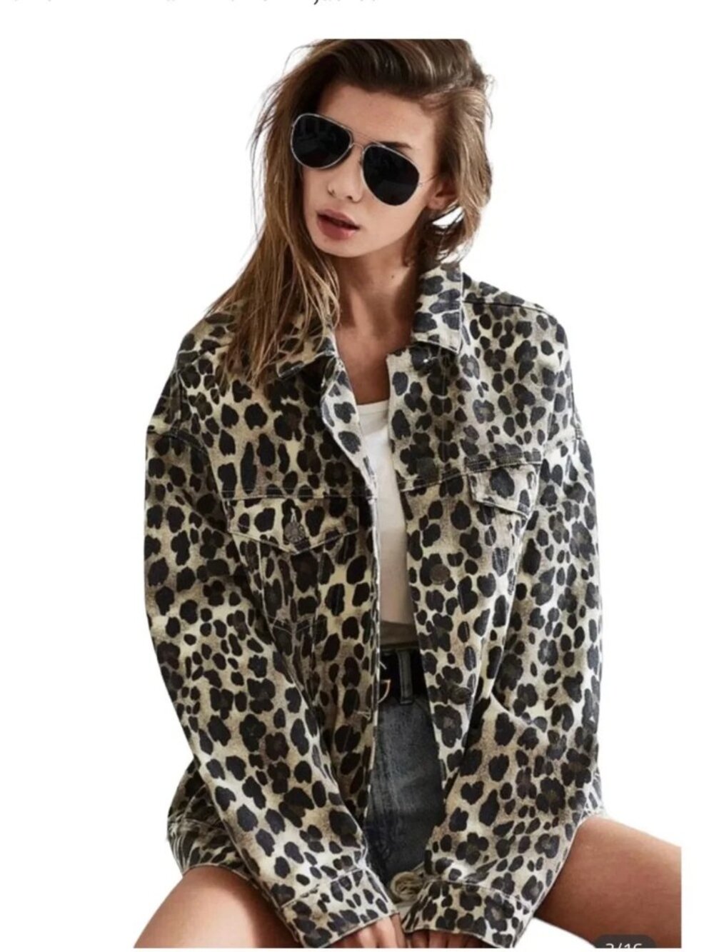 Bibi | Leopard Print Denim Jacket | Beige/Black